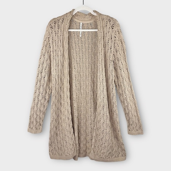 Leo & Nicole Sweaters - Leo & Nicole Tan Pointelle Cardigan Sweater XL Lacy Knit Neutral Linen Color